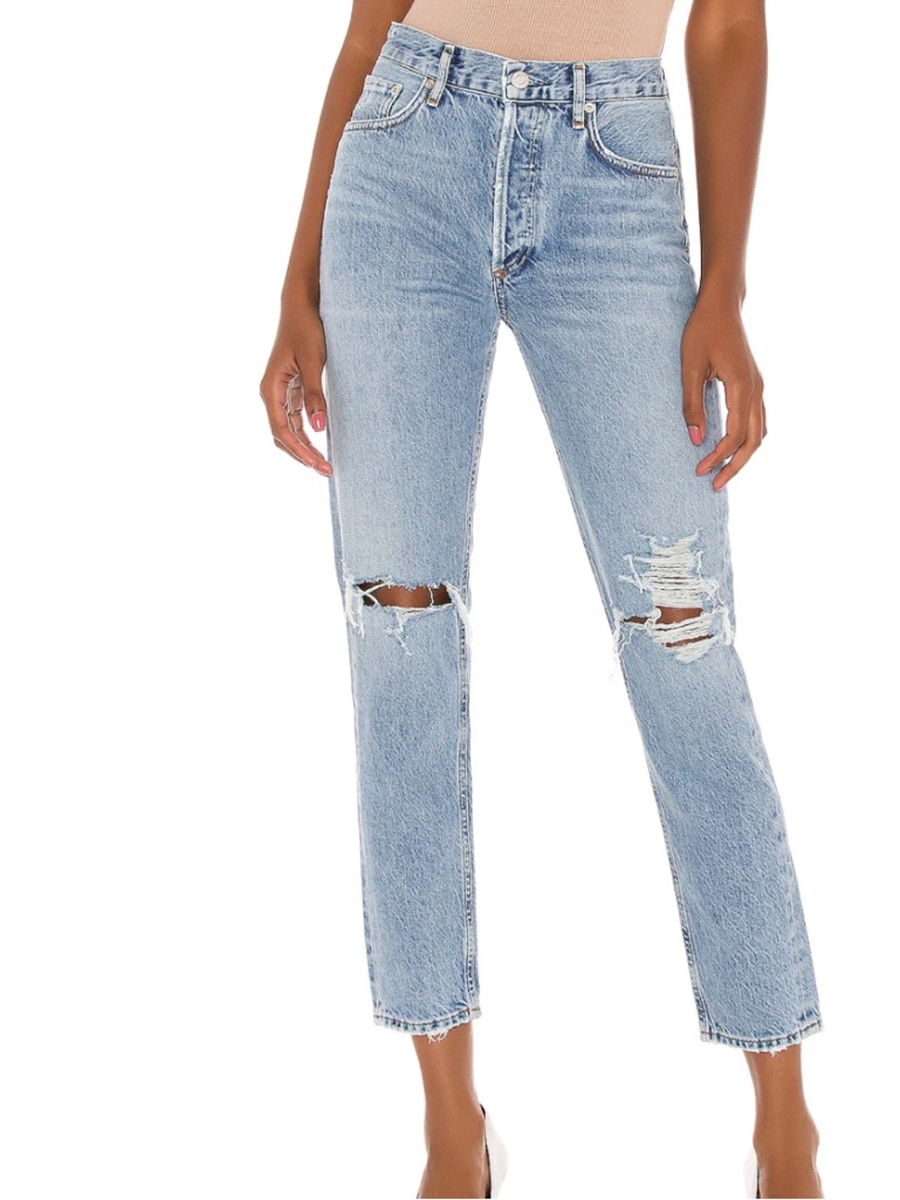 Agolde Jamie High Rise Classic Light Blue Distressed Straight-Leg Jeans, 26